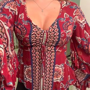 Burgundy floral blouse